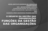 Comportamento humano nas Organizações: atitude comportamental, organização e método: Docente: Prof. Doutor Rui Teixeira Santos (ISCAD 2013) capitulo 6 funções da gestão das