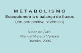M E T A B O L I S M O Estequiometria e balanço de fluxos (em perspectiva sistêmica) Notas de Aula Manuel Mateus Ventura Brasília, 2006.