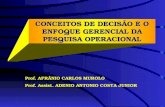 CONCEITOS DE DECISÃO E O ENFOQUE GERENCIAL DA PESQUISA OPERACIONAL Prof. AFRÂNIO CARLOS MUROLO Prof. Assist. ADENIO ANTONIO COSTA JUNIOR.