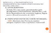 MÓDULO 5- A TRANSFERÊNCIA E PERMANÊNCIA DA CORTE PORTUGUESA NO BRASIL(1808-1821) A) ANTECEDENTES: - D.João VI e sua corte, pressionados pelo BLOQUEIO CONTINENTAL.