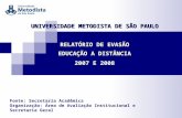 UNIVERSIDADE METODISTA DE SÃO PAULO RELATÓRIO DE EVASÃO EDUCAÇÃO A DISTÂNCIA 2007 E 2008 Fonte: Secretaria Acadêmica Organização: Área de Avaliação Institucional.
