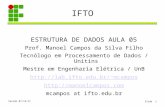 Versão 07/12/11Slide 1 IFTO ESTRUTURA DE DADOS AULA 05 Prof. Manoel Campos da Silva Filho Tecnólogo em Processamento de Dados / Unitins Mestre em Engenharia.