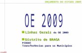 ORÇAMENTO DO ESTADO 2009 Distrito de BRAGA Linhas Gerais do OE 2009 PIDDAC Transferências para os Municípios.