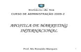 1 APOSTILA DE MARKETING INTERNACIONAL Prof. Ms Ronaldo Marques CURSO DE ADMINISTRAÇÃO 2009-2.