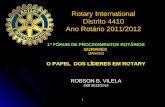 1 1º FÓRUM DE PROCEDIMENTOS ROTÁRIOS GURIRI/ES 19/05/2012 O PAPEL DOS LÍDERES EM ROTARY ROBSON B. VILELA GDI 2013/2014 Rotary International Distrito 4410.