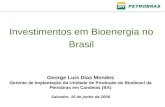 George Luis Dias Mendes Gerente de Implantação da Unidade de Produção de Biodiesel da Petrobras em Candeias (BA) Salvador, 10 de junho de 2008 Investimentos.