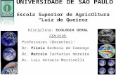 UNIVERSIDADE DE SÃO PAULO Escola Superior de Agricultura Luiz de Queiroz Disciplina: ECOLOGIA GERAL CEN 0109 Professores (Docentes): Dr. Plínio Barbosa.