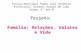 Projeto: Família: Relações, Valores e Vida Escola Municipal Padre José Valentim Professora: Veranei Araújo de Lima Turma: 5º ano A.
