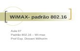 WiMAX- padrão 802.16 Aula 07 Padrão 802.16 – Wi-max Prof Esp. Diovani Milhorim.