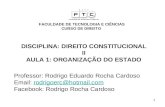 1 DISCIPLINA: DIREITO CONSTITUCIONAL II AULA 1: ORGANIZAÇÃO DO ESTADO Professor: Rodrigo Eduardo Rocha Cardoso Email: rodrigoerc@hotmail.comrodrigoerc@hotmail.com.