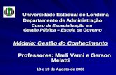 Universidade Estadual de Londrina Departamento de Administração Curso de Especialização em Gestão Pública – Escola de Governo Módulo: Gestão do Conhecimento.