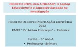 PROJETO CNPq-UCA-UNICAMP: O Laptop Educacional e a Educação Baseada na Investigação PROJETO DE EXPERIMENTAÇÃO CIENTÍFICA 2013 EMEF Dr Airton Policarpo.