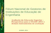 Fórum Nacional de Gestores de Instituições de Educação de Engenharia Avaliação da Educação Superior – Perspectivas para o ENADE 2011 e demais instrumentos.