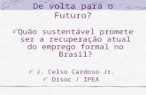De volta para o Futuro? Quão sustentável promete ser a recuperação atual do emprego formal no Brasil? J. Celso Cardoso Jr. Disoc / IPEA.