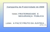 Campanha da Fraternidade de 2009 TEMA: FRATERNIDADE E SEGURANÇA PÚBLICA LEMA: A PAZ É FRUTO DA JUSTIÇA. (IS 32, 17).