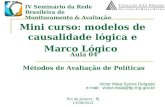 Mini curso: modelos de causalidade lógica e Marco Lógico Rio de Janeiro - RJ 13/08/2012 Victor Maia Senna Delgado e-mail: victor.maia@fjp.mg.gov.br Aula.