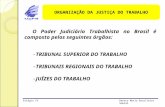 ORGANIZAÇÃO DA JUSTIÇA DO TRABALHO O Poder Judiciário Trabalhista no Brasil é composto pelos seguintes órgãos: -TRIBUNAL SUPERIOR DO TRABALHO -TRIBUNAIS.