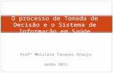 Profª Meiriele Tavares Araujo Junho 2011 O processo de Tomada de Decisão e o Sistema de Informação em Saúde.