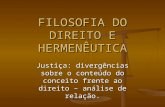 FILOSOFIA DO DIREITO E HERMENÊUTICA Justiça: divergências sobre o conteúdo do conceito frente ao direito – análise de relação.
