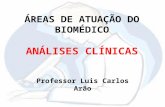 ÁREAS DE ATUAÇÃO DO BIOMÉDICO ANÁLISES CLÍNICAS Professor Luis Carlos Arão.