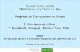 Santiago, 05 de agosto de 2002 Projetos de Transportes no Brasil IIRSA Integração da Infra-estrutura Regional na América do Sul Eixo Mercosul – Chile Eixo.