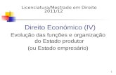 1 Licenciatura em Economia 2011/12 DireitLicenciatura/Mestrado em Direito 2011/12 Direito Económico (IV) Evolução das funções e organização do Estado produtor.