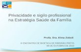 Privacidade e sigilo profissional na Estratégia Saúde da Família III ENCONTRO DE BIOETICA DE RIBEIRÃO PRETO 08 DE OUTUBRO DE 2010 Profa. Dra. Elma Zoboli.