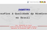 INMETRO Desafios à Qualidade do Biodiesel no Brasil Dra. Vanderléa de Souza Chefe da Divisão de Metrologia Química Seminário do Biodiesel ABNT 11-10-05.