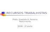 RECURSOS TRABALHISTAS Profa. Grasiele A. Ferreira Nascimento 2008 - 2ª parte.