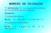 NÚMERO DE OXIDAÇÃO Definição 1: é a carga real ou relativa de um elemento em um composto. Exemplos: 1) Compostos iônicos: Na + Cl - Nox (Na + ) = +1 e.
