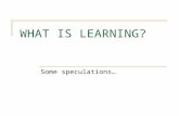 WHAT IS LEARNING? Some speculations…. Senso comum Aprender é assimilar um modelo qualquer baseado em fatos ou informações que possuem alguma validade.