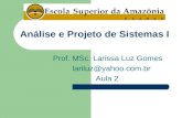 Prof. MSc. Larissa Luz Gomes lariluz@yahoo.com.br Aula 2 Análise e Projeto de Sistemas I.
