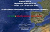 Budget Watch Orçamento do Estado 2013 O melhor, o pior e que alterações Financiamento da Economia e Sustentabilidade da Dívida 26 de Novembro de 2012*