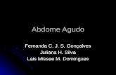Abdome Agudo Fernanda C. J. S. Gonçalves Juliana H. Silva Lais Missae M. Domingues.