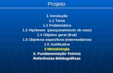 Projeto 1 Introdução 1.1 Tema 1.2 Problemática 1.3 Hipóteses (pesquisa/estudo de caso) 1.4 Objetivo geral (final) 1.5 Objetivos específicos (intermediários)