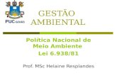 GESTÃO AMBIENTAL Política Nacional de Meio Ambiente Lei 6.938/81 Prof. MSc Helaine Resplandes.
