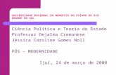 UNIVERSIDADE REGIONAL DO NOROESTE DO ESTADO DO RIO GRANDE DO SUL Ciência Política e Teoria do Estado Professor Dejalma Cremonese Jéssica Caroline Gomes.