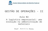 Profa. Patrícia Abreu GESTÃO DE OPERAÇÕES - II Aula 02 A logística empresarial: uma evolução na administração de materiais Prof. Patrícia Abreu.