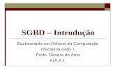 SGBD – Introdução Bacharelado em Ciência da Computação Disciplina GBD 1 Profa. Sandra de Amo AULA 1.