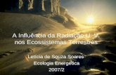 A Influência da Radiação U. V. nos Ecossistemas Terrestres Letícia de Souza Soares Ecologia Energética 2007/2.