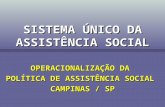 SISTEMA ÚNICO DA ASSISTÊNCIA SOCIAL OPERACIONALIZAÇÃO DA POLÍTICA DE ASSISTÊNCIA SOCIAL CAMPINAS / SP.