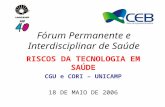 Fórum Permanente e Interdisciplinar de Saúde RISCOS DA TECNOLOGIA EM SAÚDE CGU e CORI – UNICAMP 18 DE MAIO DE 2006.