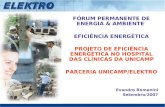 FÓRUM PERMANENTE DE ENERGIA & AMBIENTE EFICIÊNCIA ENERGÉTICA PROJETO DE EFICIÊNCIA ENERGÉTICA NO HOSPITAL DAS CLÍNICAS DA UNICAMP PARCERIA UNICAMP/ELEKTRO.