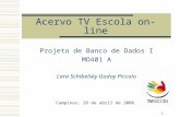 1 Acervo TV Escola on-line Projeto de Banco de Dados I MO401 A Lara Schibelsky Godoy Piccolo Campinas, 26 de abril de 2006.