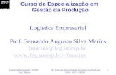 Logística Empresarial – 2010/11 Prof. Marins 10o. Curso de Especialização em Gestão da Produção DPD - FEG - UNESP 1 Logística Empresarial Prof. Fernando.