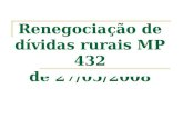 Renegociação de dívidas rurais MP 432 de 27/05/2008.