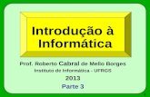 182 Introdução à Informática Prof. Roberto Cabral de Mello Borges Instituto de Informática - UFRGS 2013 Parte 3.