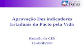 Aprovação Dos indicadores Estaduais do Pacto pela Vida Reunião da CIB 12/abril/2007.