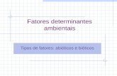 Fatores determinantes ambientais Tipos de fatores: abióticos e bióticos.