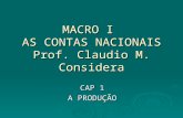 MACRO I AS CONTAS NACIONAIS Prof. Claudio M. Considera CAP 1 A PRODUÇÃO.